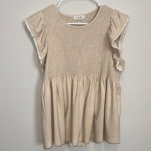 THML Cream Smocked Ruffle Sleeve Top small